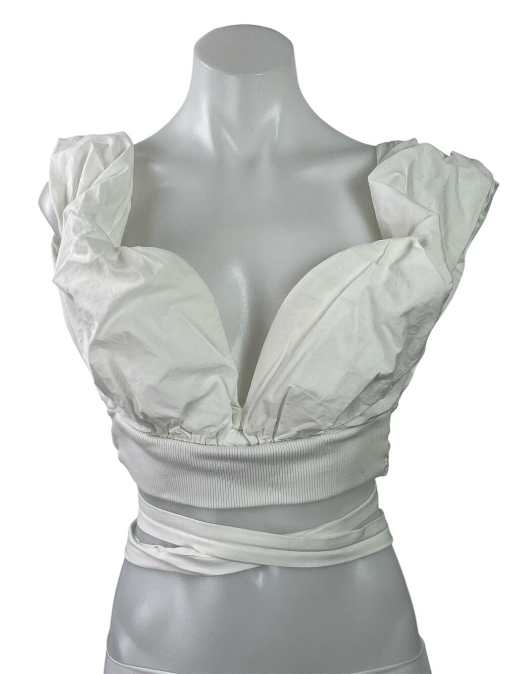 Zara Women's White Sleeveless Sweetheart Tie Wrap Blouse Crop Top Size M